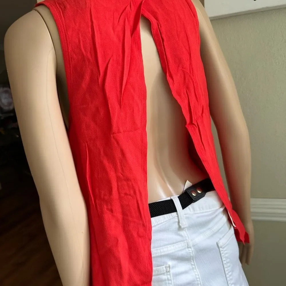 Lemieux Red Sleeveless Open Back Blouse Tank Top Summer Size Small - Picture 7 of 8